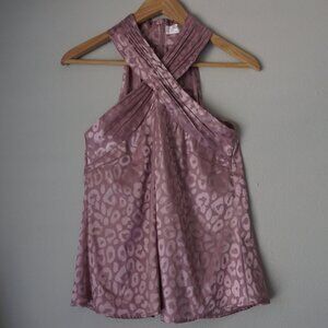 Outrageous Fortune Satin Cheetah Print Halter Blouse in Size 4